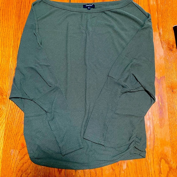 Off shoulder ribbed knit bat wing sweater green - Picture 5 of 6